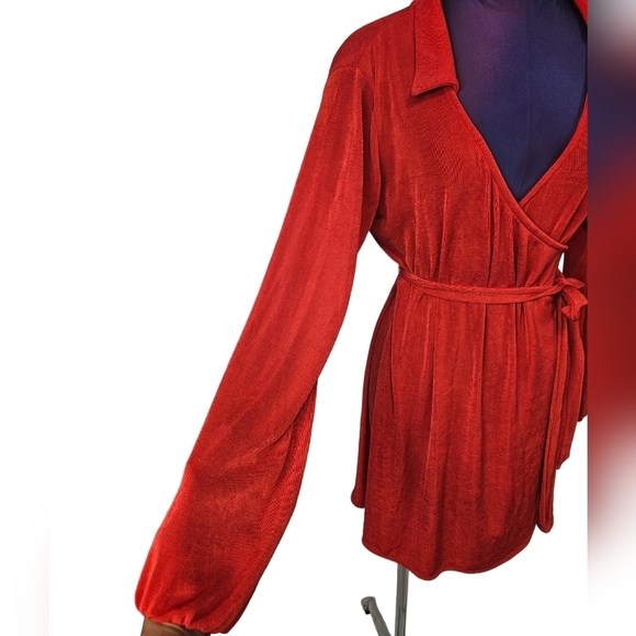 Wild Fable Red Faux Wrap Long Balloon Sleeve Dress Size Medium Women's - Picture 5 of 10